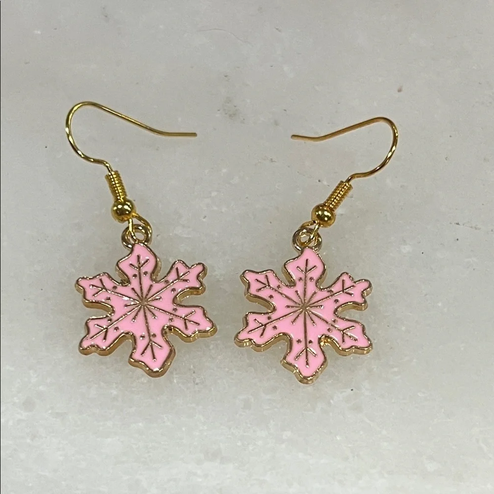 Gold and Pink Snowflake Earrings